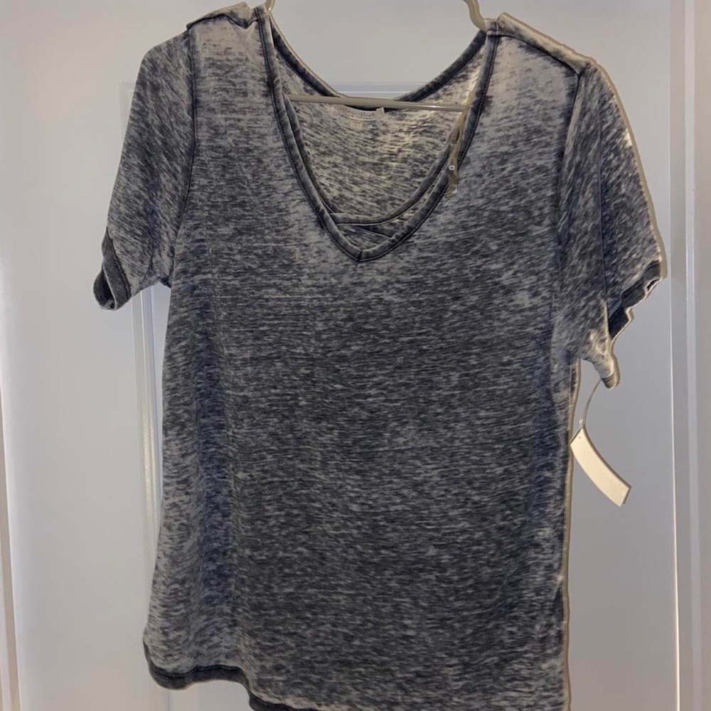 Grey stretch top asymmetrical v neck hem shirt y2k soft tee casual cute blouse
